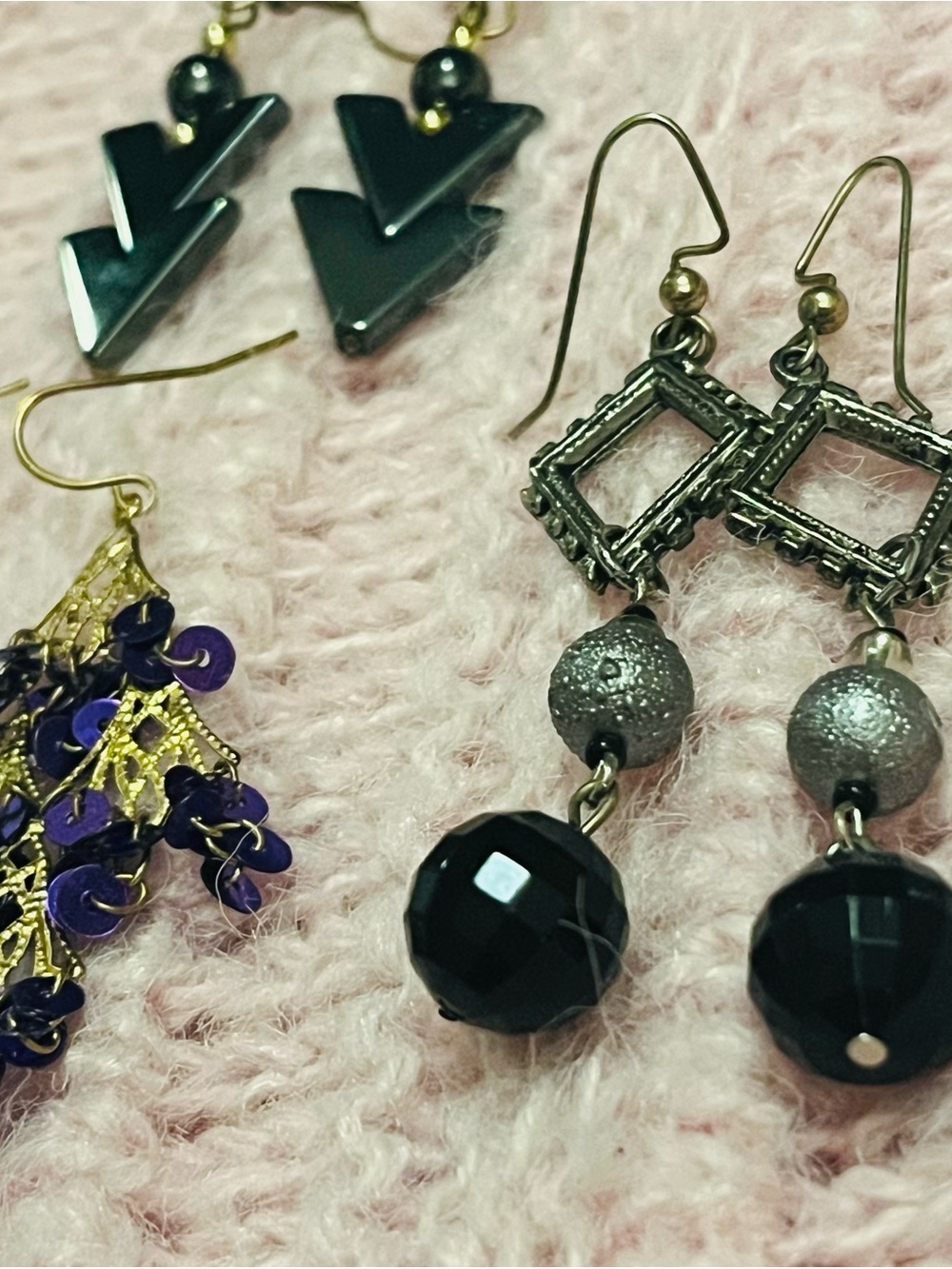 5 Pairs Whimsigoth Dark Academia Earrings Bundle Vintage Purple Sequin set - Picture 2 of 5
